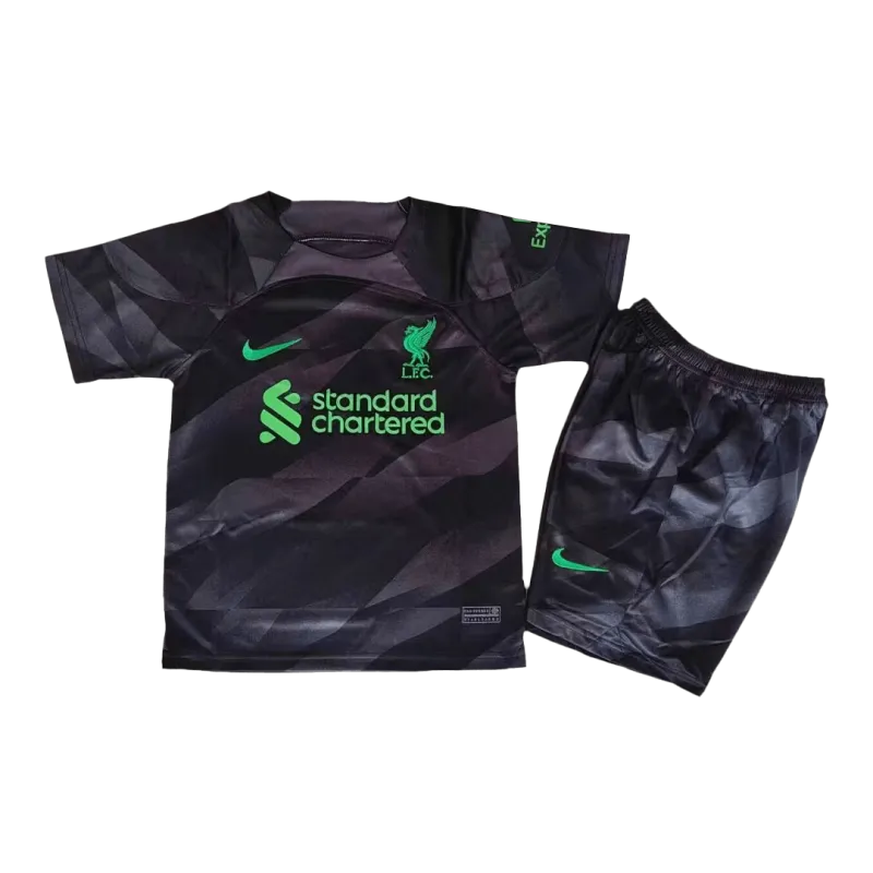 4e227a1116 23-24 Kids Liverpool Goalkeeper Kit(Jersey+Shorts) Black - Image 1