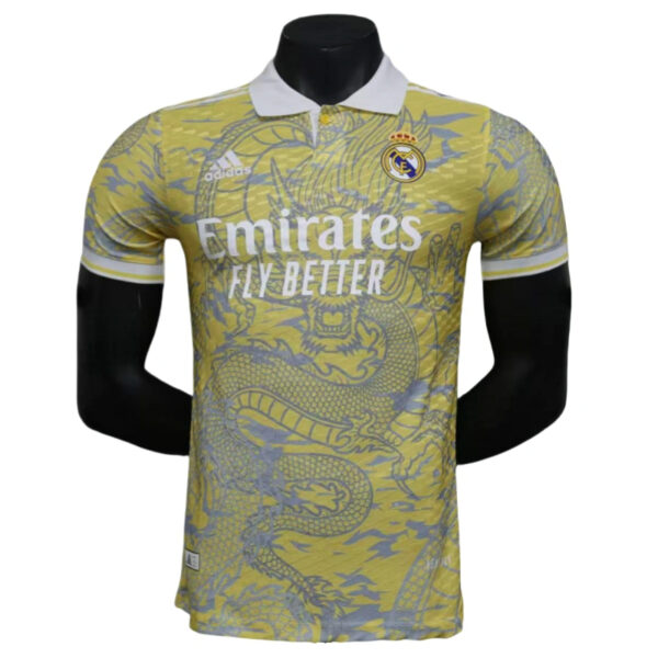 2025-26 Real Madrid Men's Polo Shirt Dragon Pattern Yellow Jersey