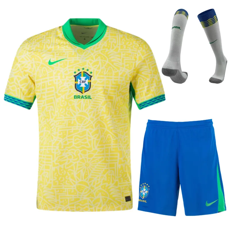 b1178c2b69 Brazil Home Whole Kit(Jersey+Shorts+Socks) 2024 - Image 1